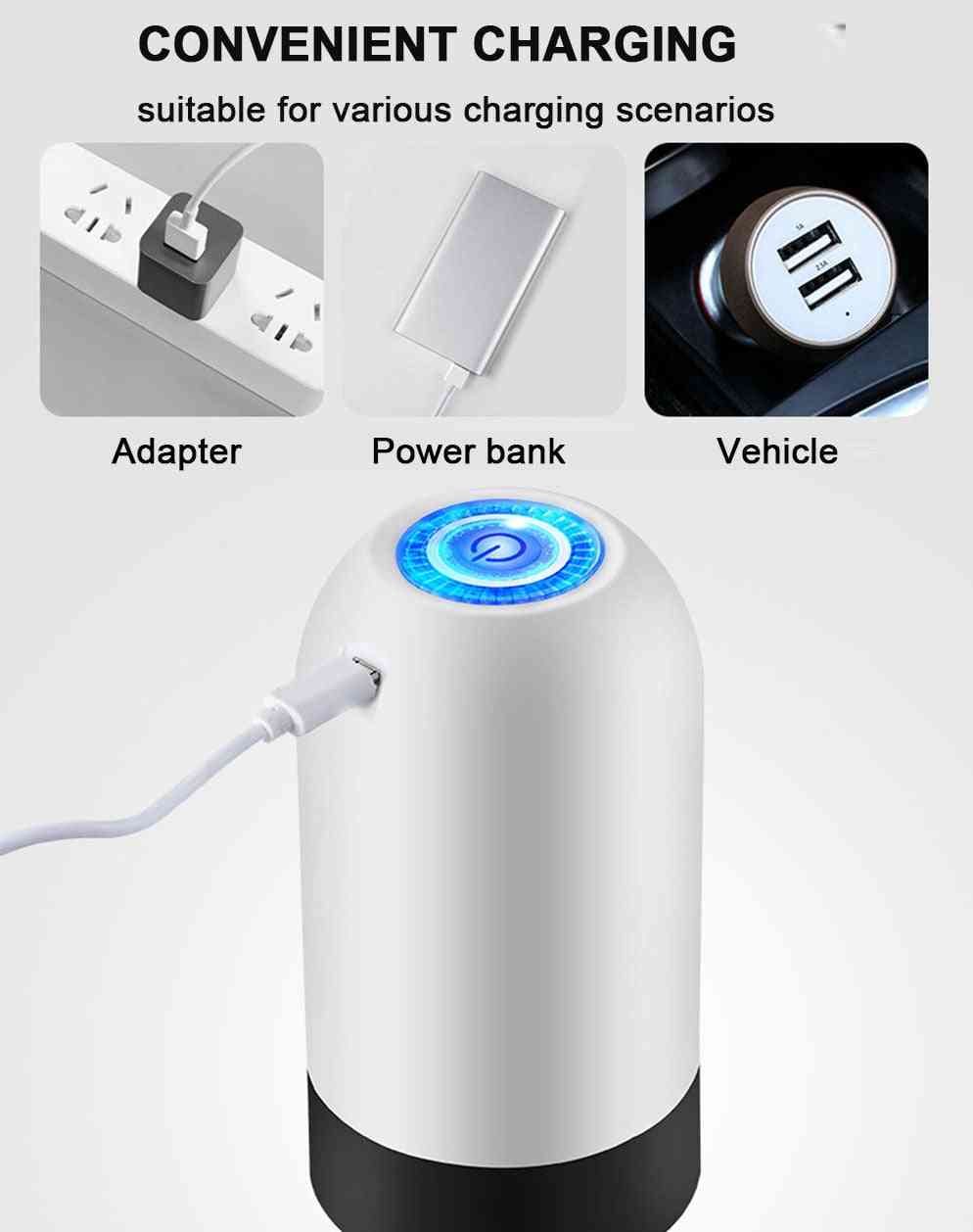 Elektrisk USB-opladning, automatisk bærbar, vandflaskepumpe, tønde dispenser