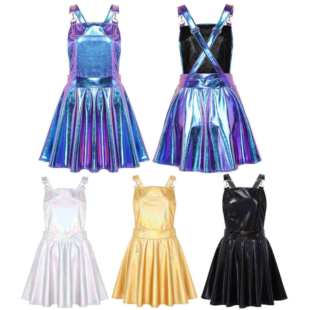 Shiny Metallic, Holographic Costumes Braces, Mini Suspender Dresses
