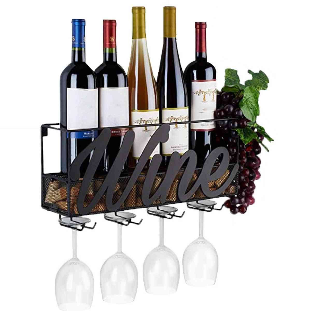 Weinregal, Flaschenlager, Wandregal mit 4 integrierten Wein-, Glashaltern