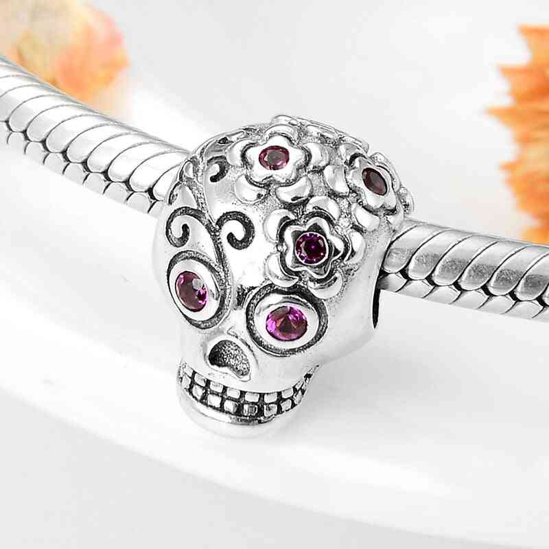 Fashion 925 Sterling Halloween Skull Flower Charms Bracelets