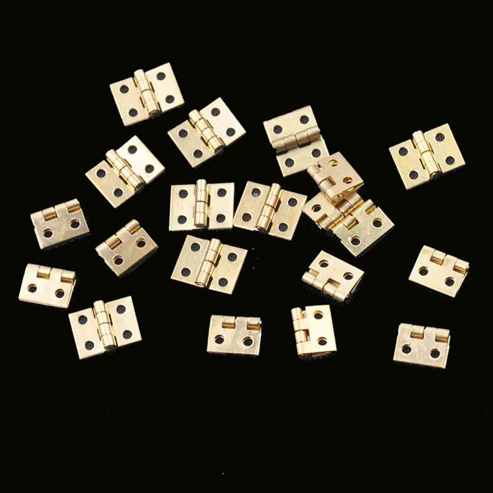 Cabinet Door Hinges Brass Plated Mini Small Decorative Jewelry Wooden Box Furniture Accessories