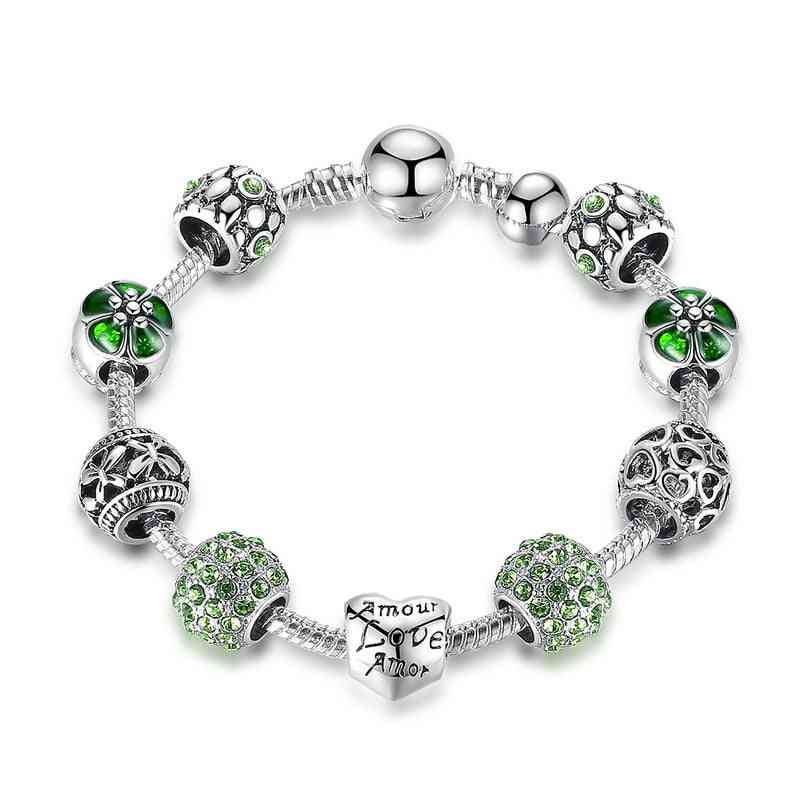 Silver Plated Charm Bracelet & Bangle With Love And Flower Beads's