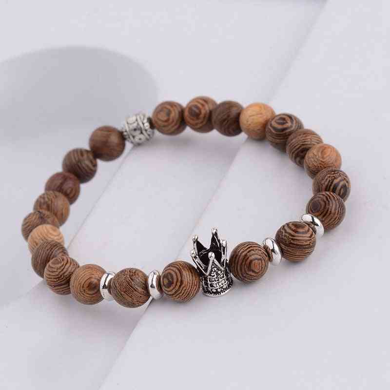 Men Natural Wood Beads Cross Bracelets, Onyx Meditation Prayer Bead Bracelet
