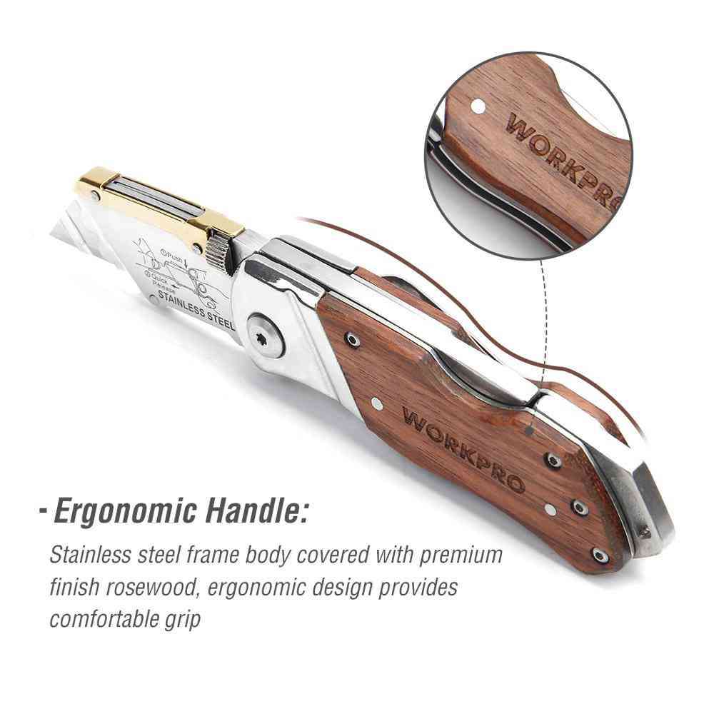 Heavy Duty Folding Pipe Cutter, Pocket Wood Handle Knife With 10pcs Blades