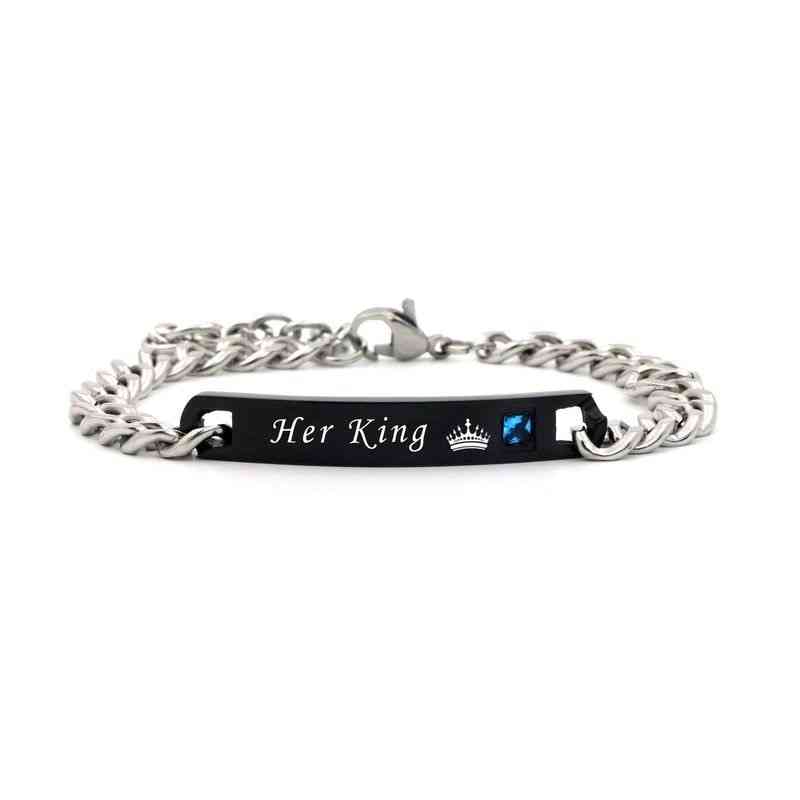 His Queen Her King Chain Crystal Couple Bracelet