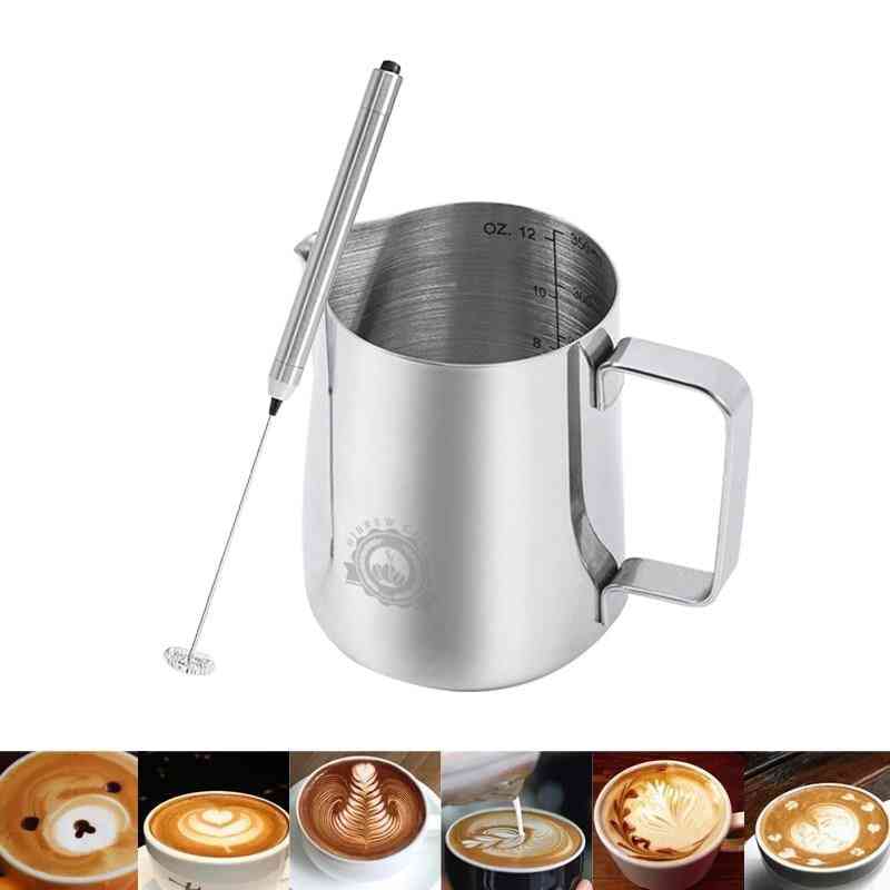 Stainless Steel Coffee Pitcher Milk Frothing Jug Pull Flower Cup