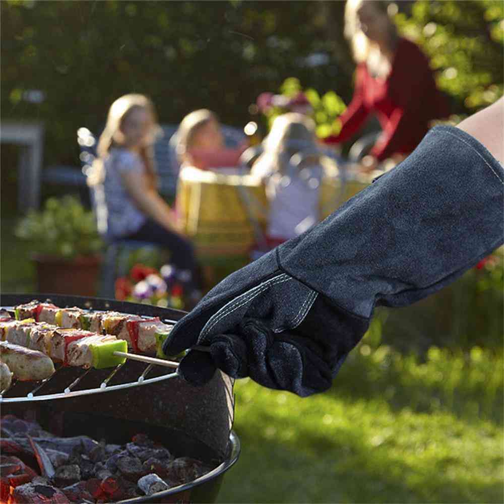 Cowskin Leather Barbecue, Garden Protective, Cut Resistant, Long Sleeve Glove