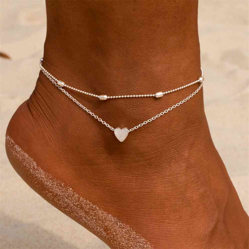 Women Anklets Heart Barefoot Crochet Sandals Foot Jewelry