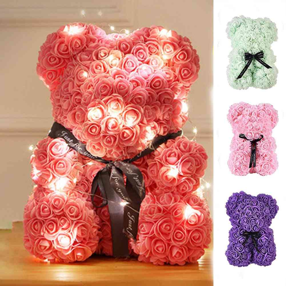 Valentine Artificial Rose Flower Teddy Bear With Box