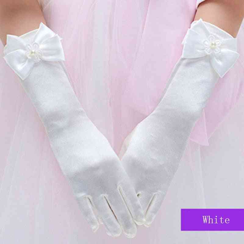 Elastic Formal Etiquette, Flower Satin, Bow Pearl, Long Lace Glove For