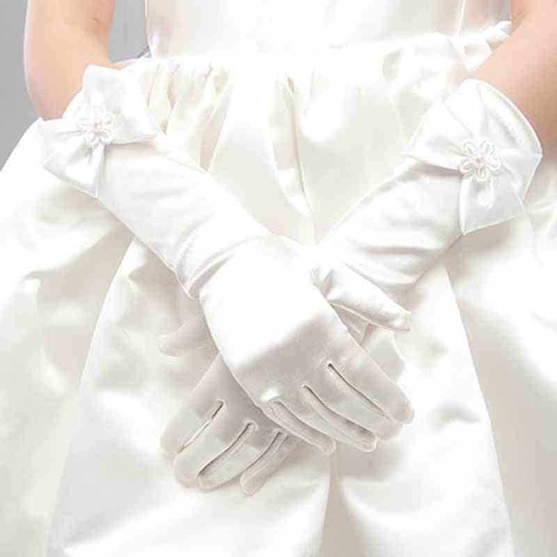 Elastic Formal Etiquette, Flower Satin, Bow Pearl, Long Lace Glove For