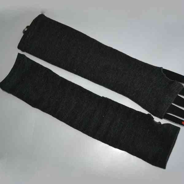 Long Fingerless, Striped Elbow, Warmer Knit Gloves