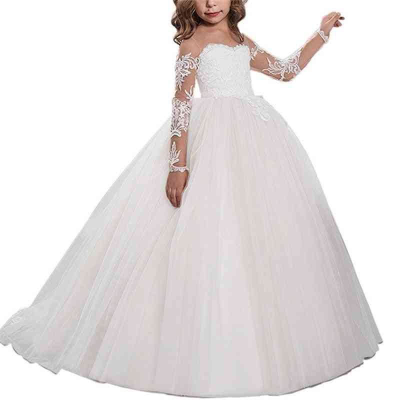 Puffy Tulle Lace Ball Gown Bow Princess Long Dresses