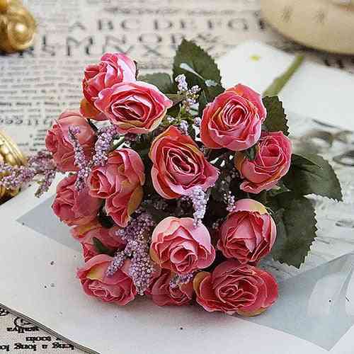 15 hoofden-kunstbloemen, klein flanel, stof rozenzijde, bruidsboeket
