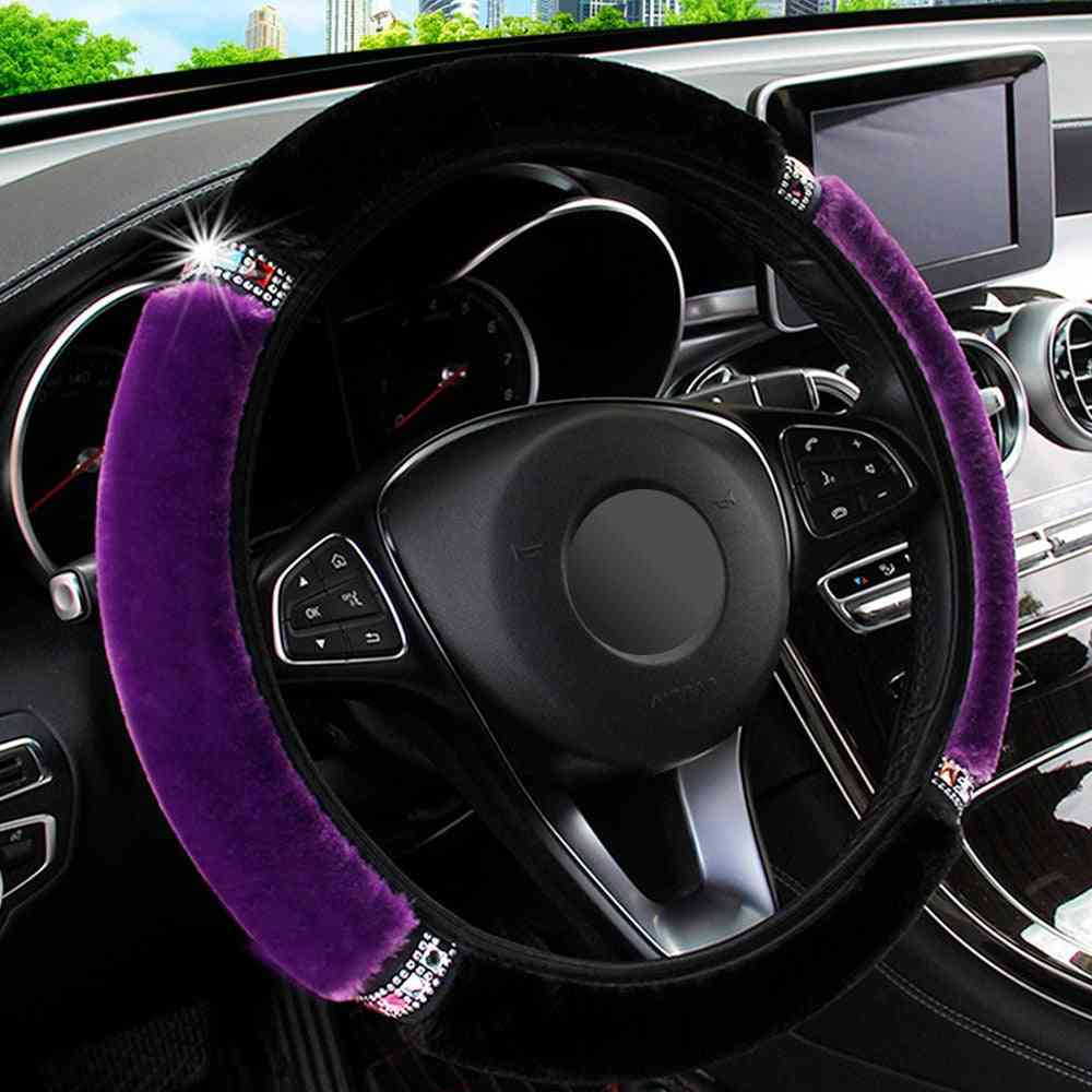 Soft Plush Rhinestone Car Steering Wheel Cover, Interior Accessories