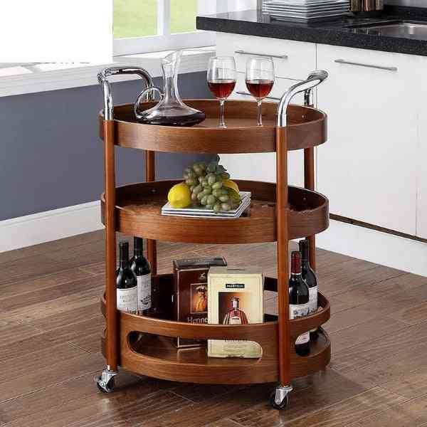 Three-tier Solid Wood, Curved Kitchen Tea, Dining Trolley Table