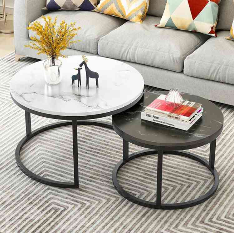 Marble Texture Wooden Combination Furniture Round Tea Table