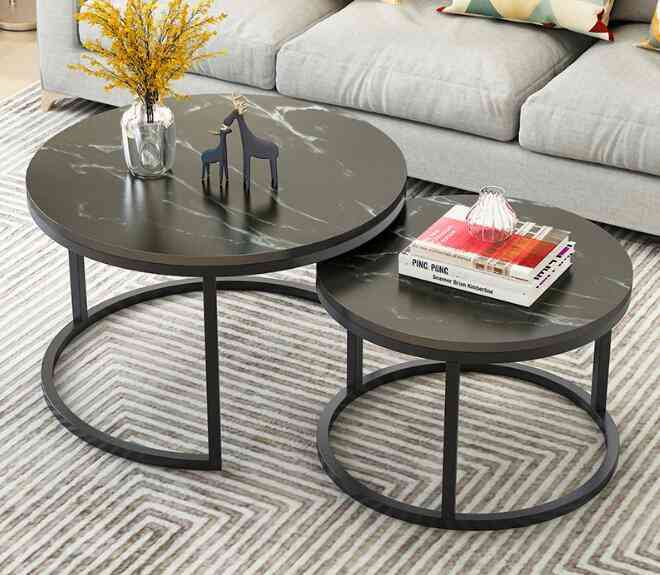 Marble Texture Wooden Combination Furniture Round Tea Table