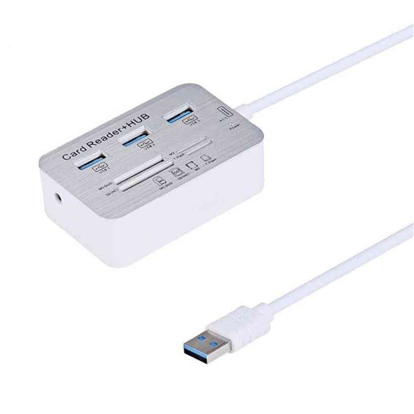 Multi-in-1, 3-port Aluminum, 3.0 Hub With Ms/ Sd/ M2, Tf Card Reader