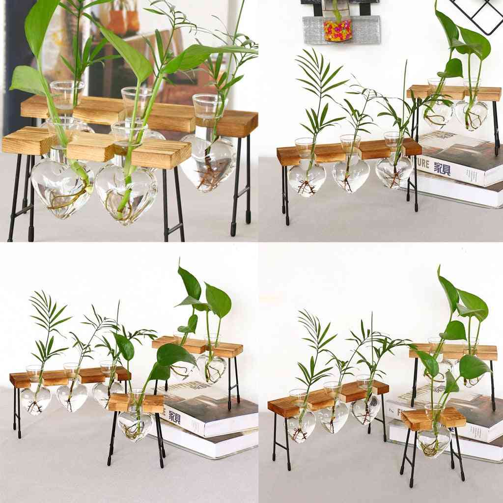 Terrarium kreativ hydroponisk plantevase træramme dekoration