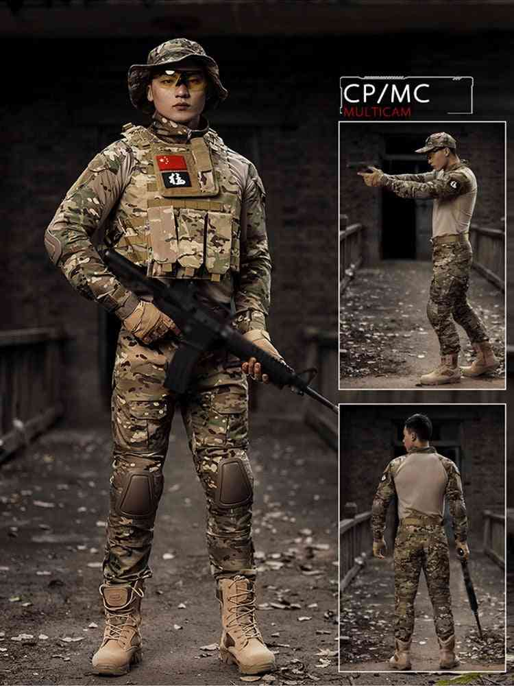 Militæruniform, taktisk camouflagedragt, skjorte, bukser