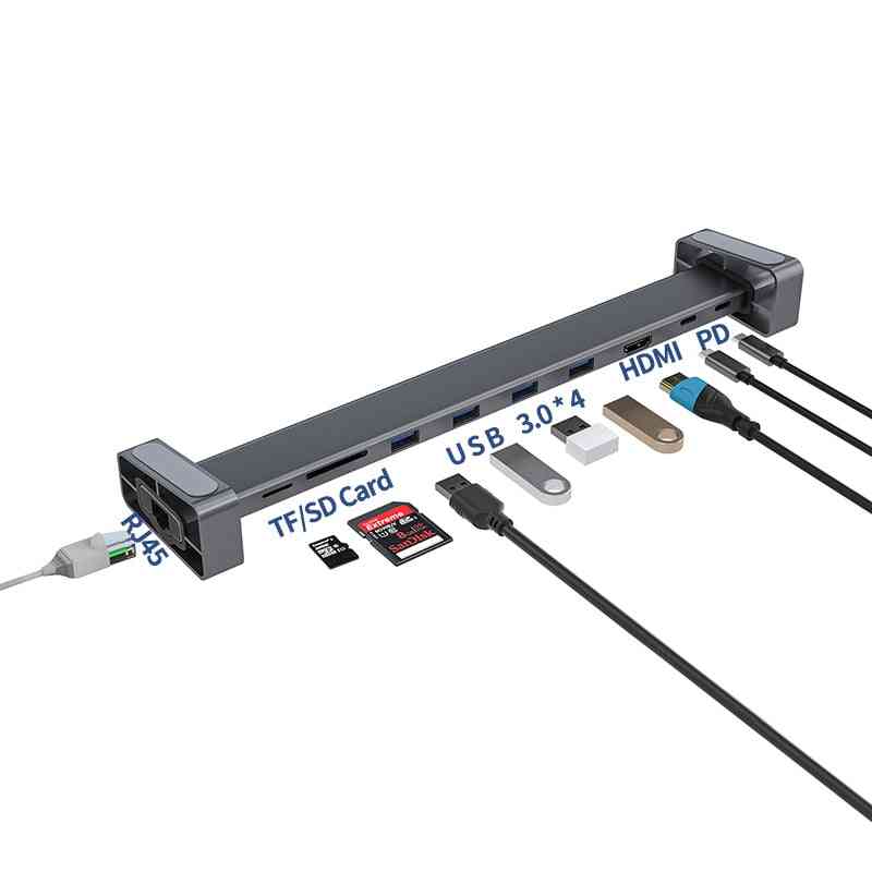 9-in-1/ Typ-C bis 3.0 USB-Kartenleser, Dual-Hub-Splitter, Netzteil