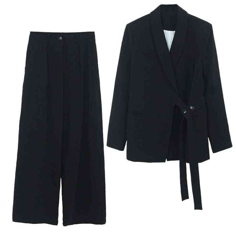 Conjunto de chaqueta de mujer con cordones, chaqueta con muescas y pantalón suelto