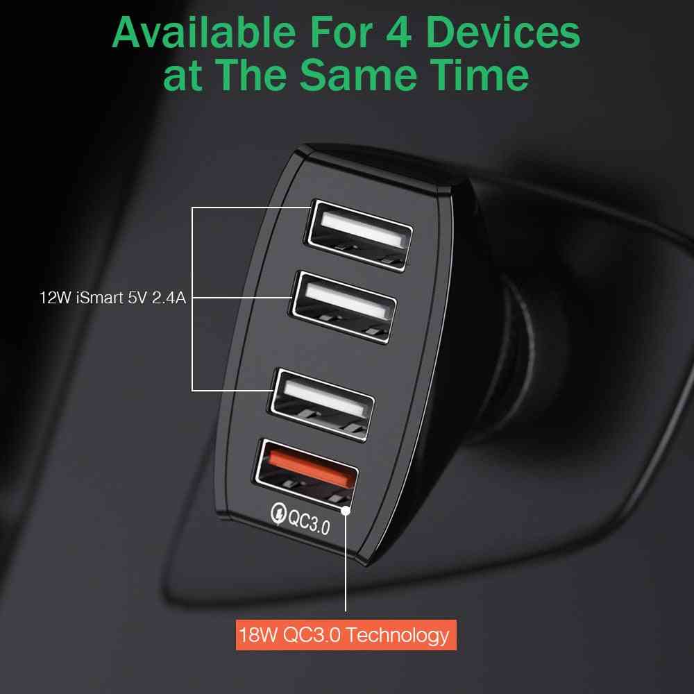 4 porty rýchla USB nabíjačka do auta pre Samsung xiaomi iphone