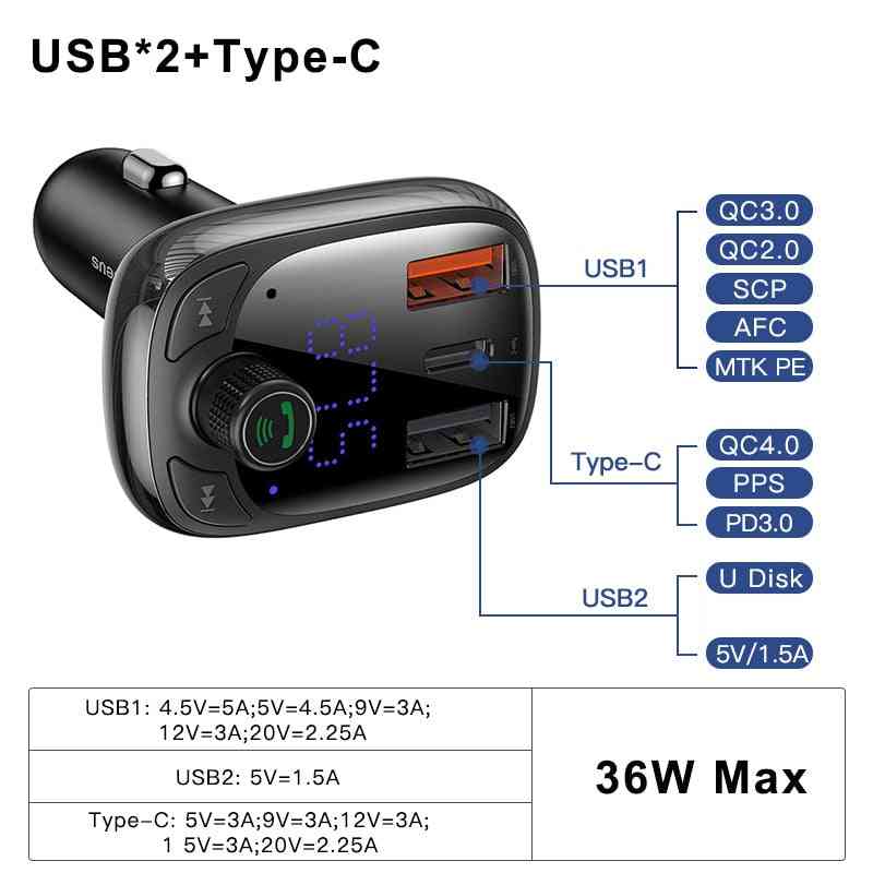 Quick Car Charger For Phone, Fm Transmitter & Mp3 Player Bluetooth Kit