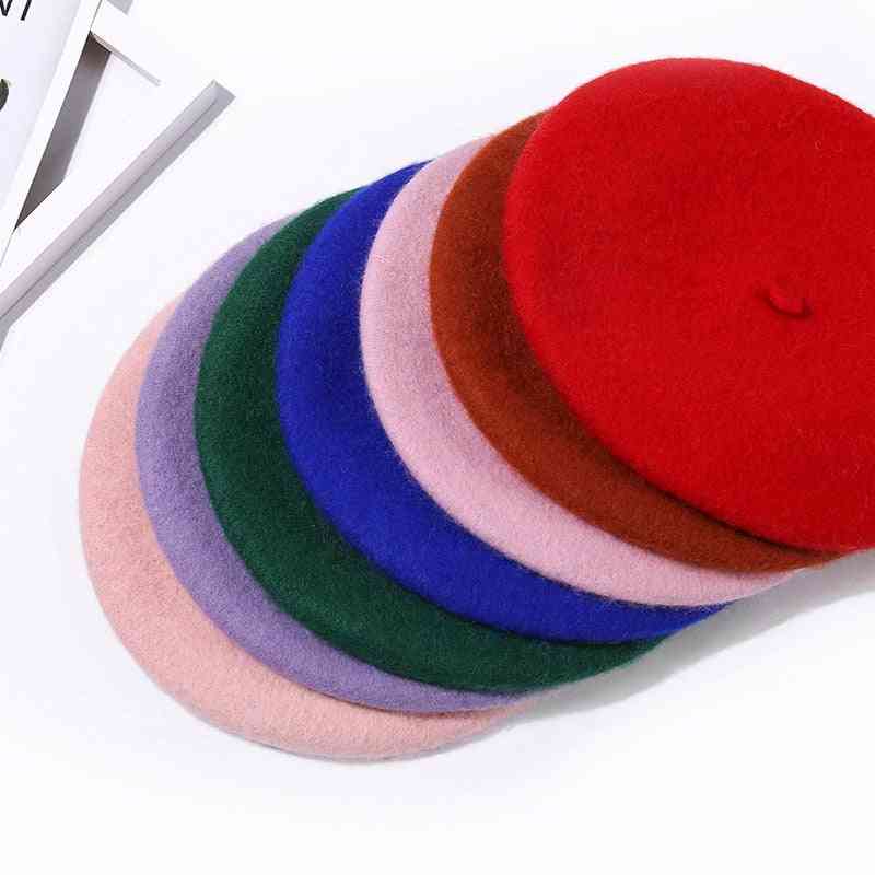 Britský vlněný baret, jednobarevná slouchy, zimní čepice
