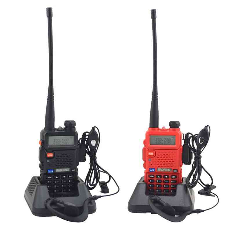 Dubbelband tvåvägs radio walkie talkie, bärbar sändtagare med hörsnäcka