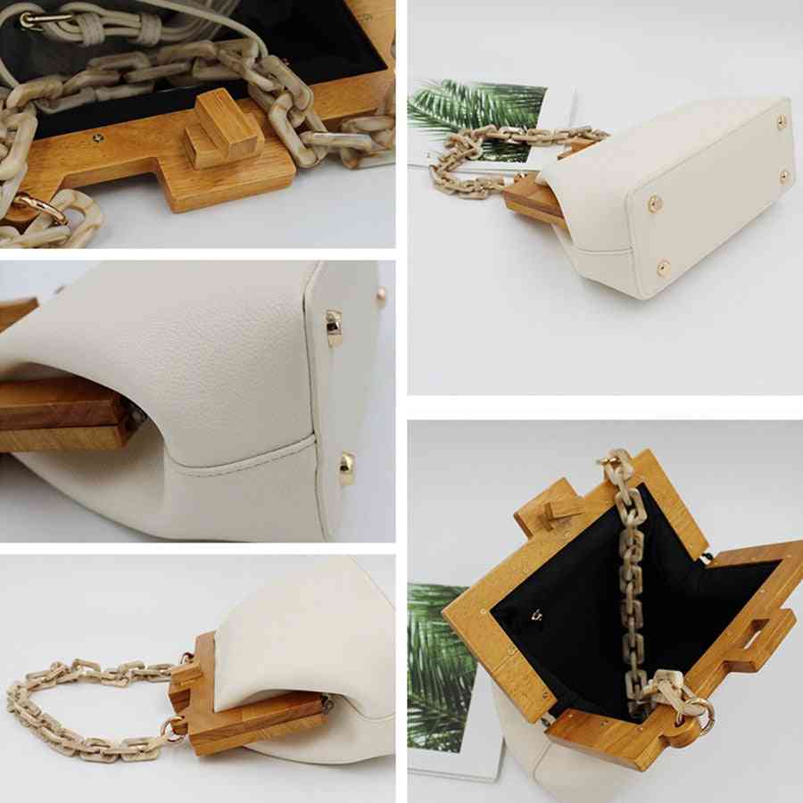 Wooden Clip, Box Bucket, Acrylic Chain, Shoulder Handbag