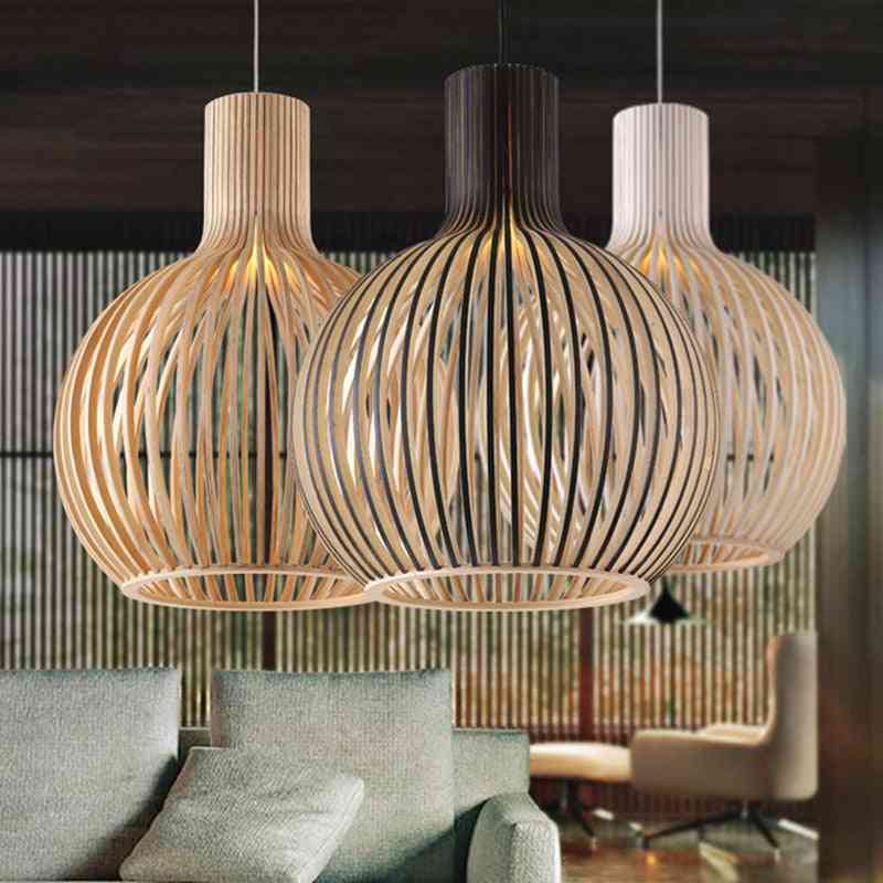 Modern Bamboo Weaving, Wooden Birdcage Pendant, Lights Lamp