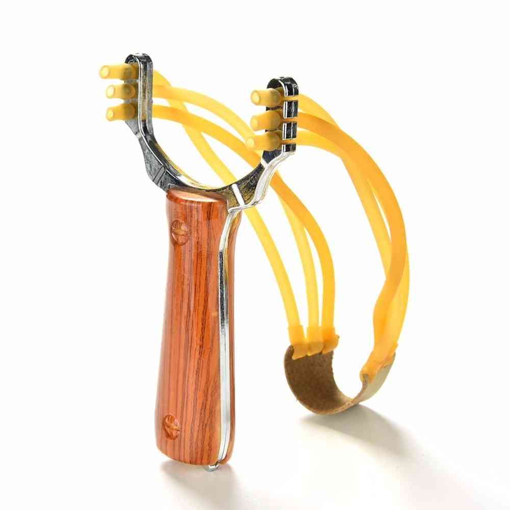 Outdoor Slingshot With Three Card, Latex Tube, Rubber Band & Marbles Hunting Bow, Wood Grain Shooting