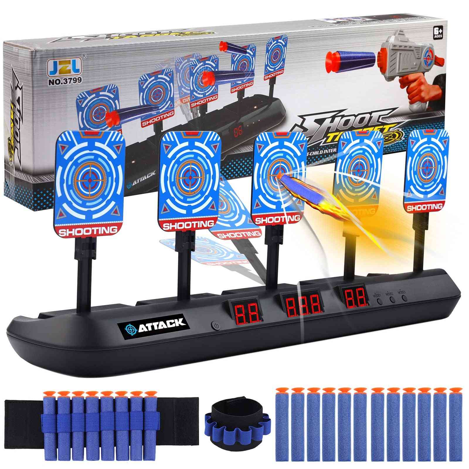 Auto-reset, Electric Scoring Nerf Target Toy With Wristbands, Refill Darts, Light Sound Effect For Shooting Game