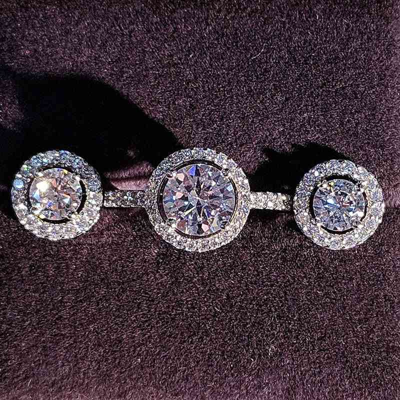 Set di gioielli in argento sterling, anello di fidanzamento, orecchino rotondo per matrimonio