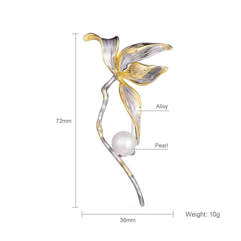 Klassische Süßwasserperlenblumenbroschen weibliche Tulpe silberne Farbnadel (Silber)