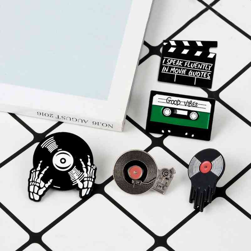 Music Lovers Enamel, Good Vibes Tape, Record Player Badge, Brooch Jeans Shirt Pin