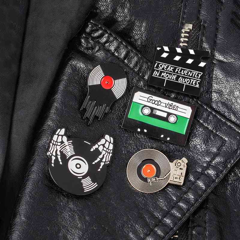 Music Lovers Enamel, Good Vibes Tape, Record Player Badge, Brooch Jeans Shirt Pin