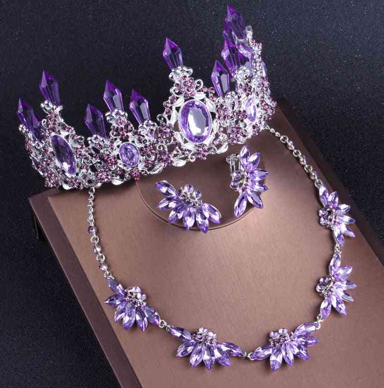 Noble Crystal Bridal Necklaces, Earrings, Crown, Tiaras African Beads Set Accessories