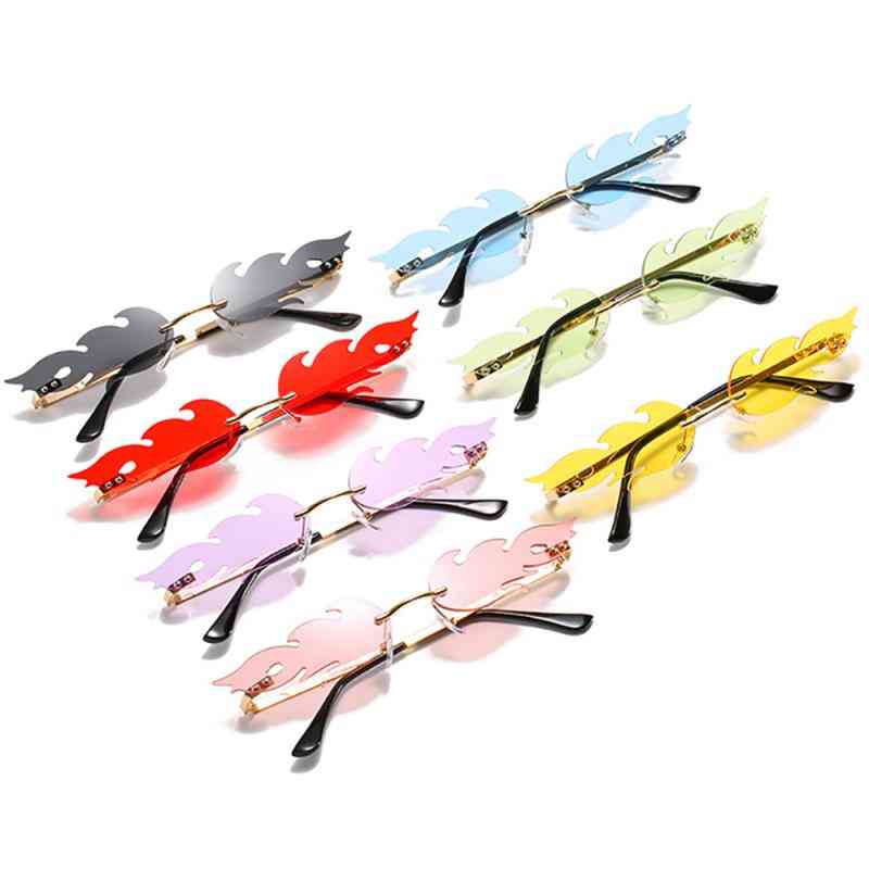 Feuerflamme & randlose Welle Sonnenbrille, Metallschirme für Vintage Brillen uv400 & Fahrradbrille