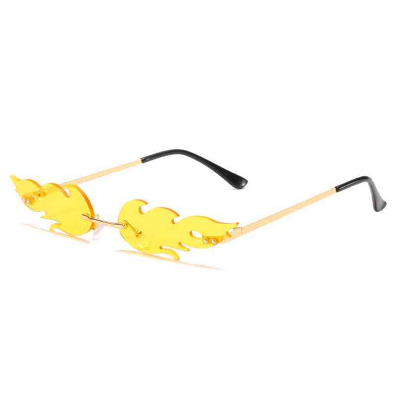 Fire Flame & Rimless Wave Sun Glasses, Metal Shades For Vintage Eyewear Uv400  & Bike Glasses