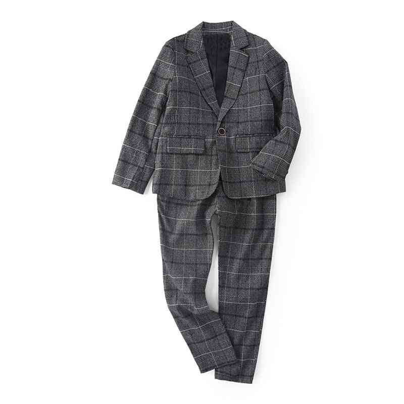Autumn- Plaid Single Breasted, Blazers Suit For Boy