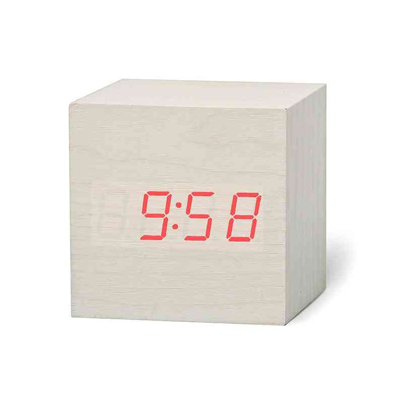 Digital Wooden, Led Alarm Glow Clock, Desktop Table, Voice Control Desk Tools