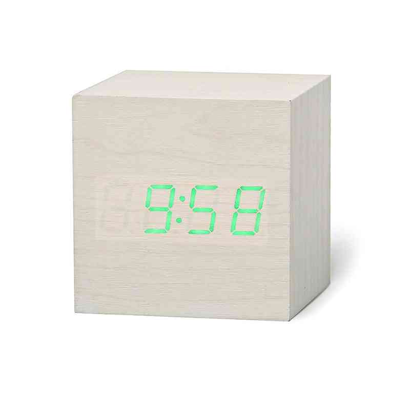 Digital Wooden, Led Alarm Glow Clock, Desktop Table, Voice Control Desk Tools