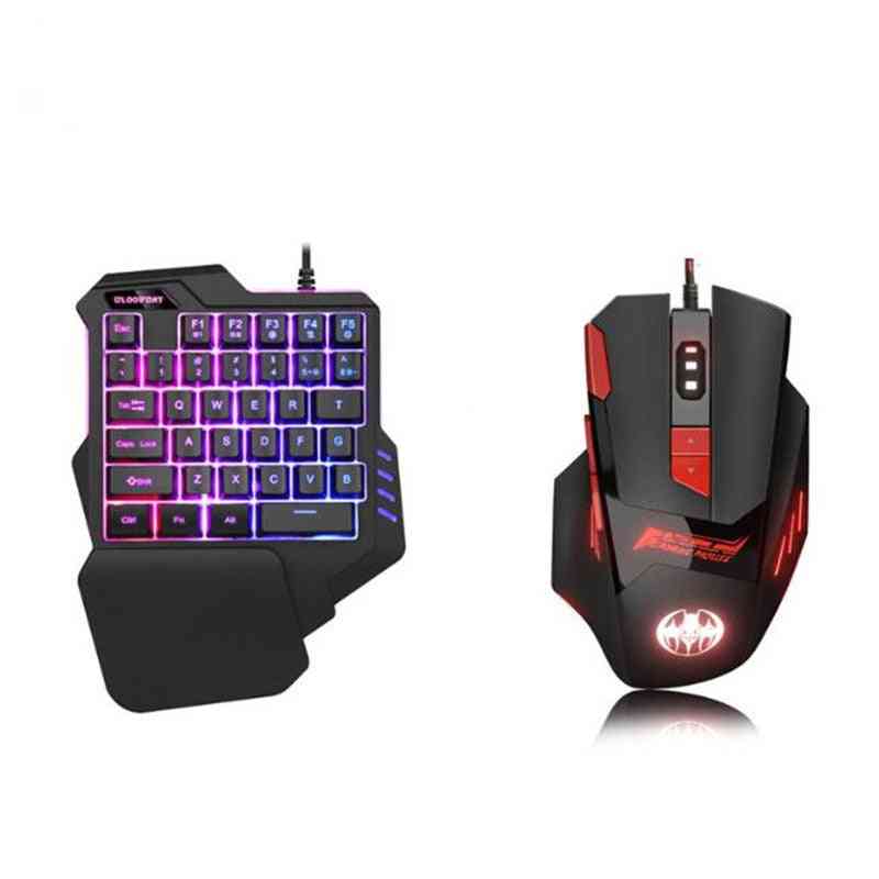Gaming Keyboard, Single Hand, Mini Usb Wired, Mouse Combos, One Handedly For Mobile Smartphone, Led Backlight