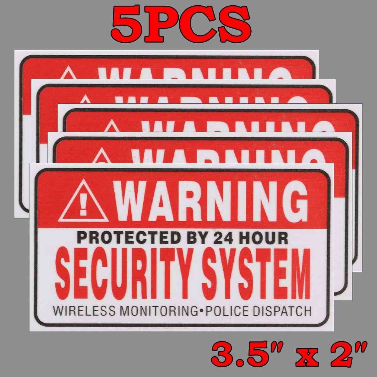 5x Protected By 24 Hour Security System Self-adhesive Stickers
