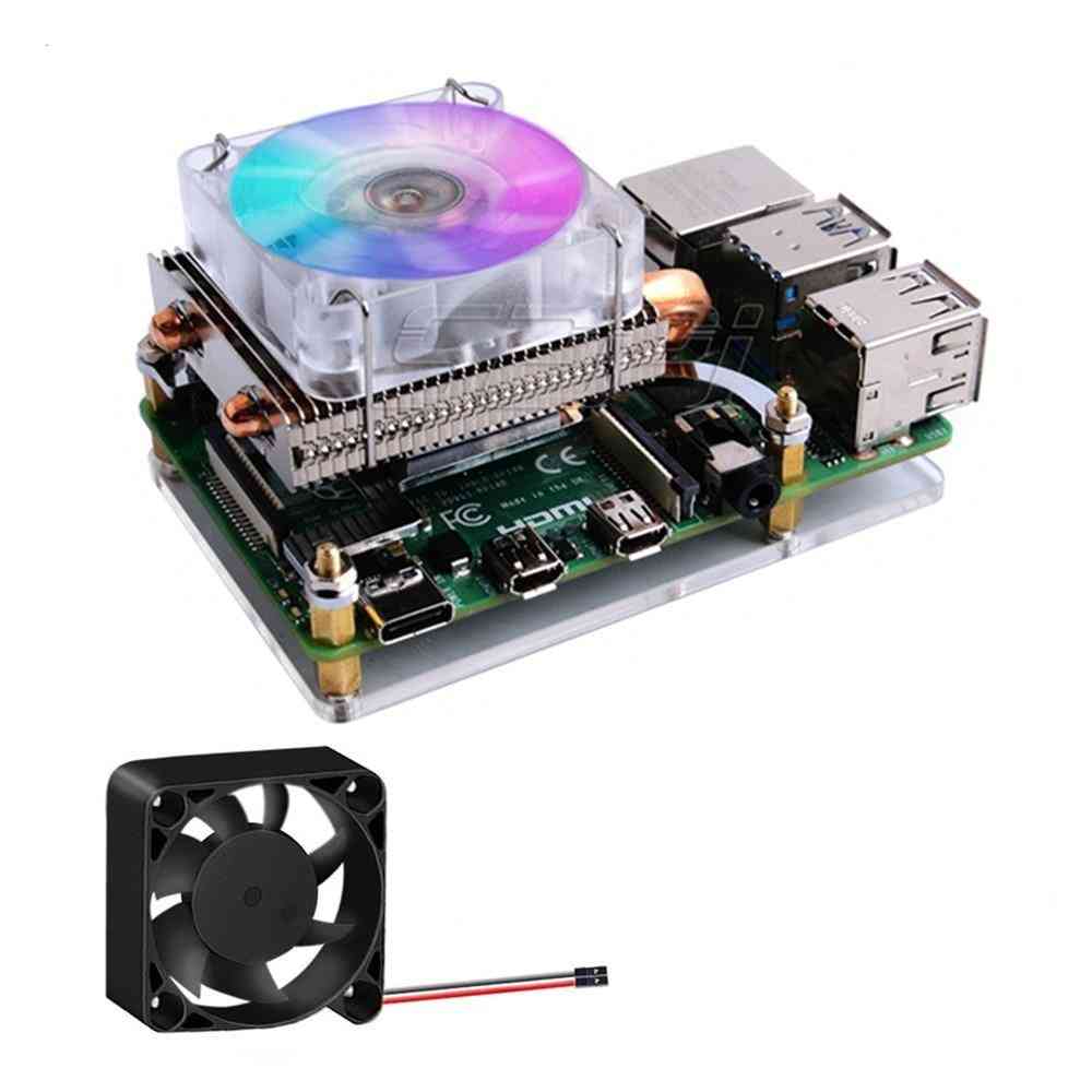 52pi Low-profile, Ice Tower, Cooling Fan Case, Rgb Changing, Led Light With Bracket