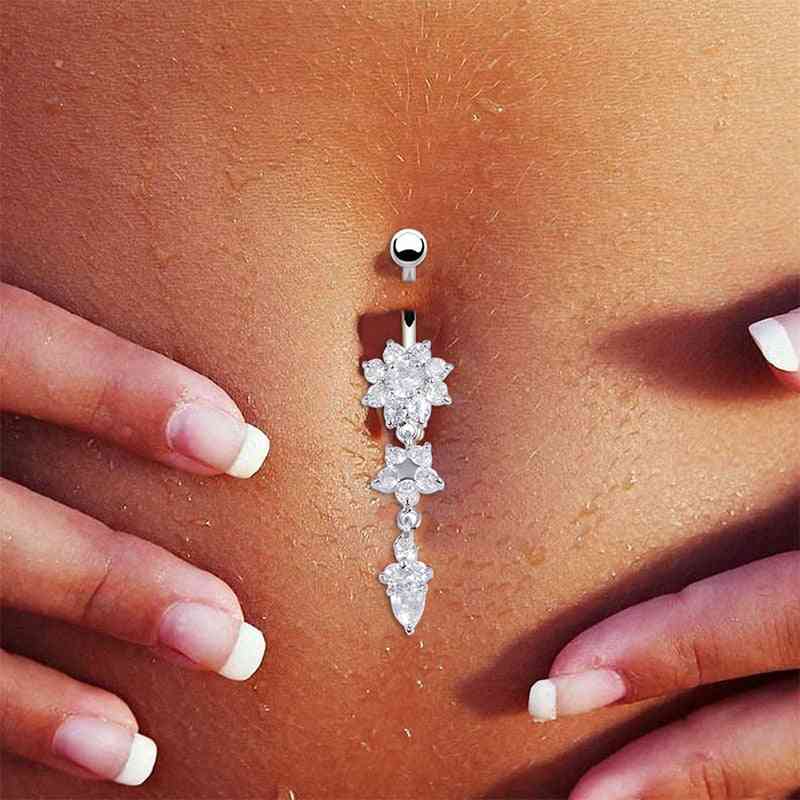 Piercing pępka biżuteria do paznokci i ciała wisiorek z kwiatem kryształowe pierścionki na pępek