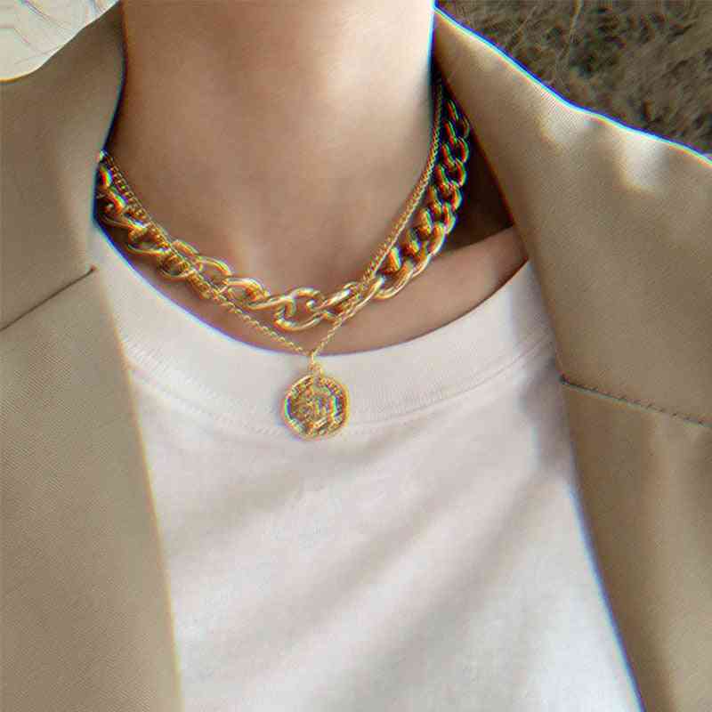 Vintage Geometric, Chunky Thick, Gold Necklaces, Women